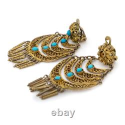 Antique Vintage Art Nouveau 600 Sterling Silver Gold Wash Turquoise Earrings 20g
