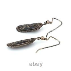Antique Vintage Art Nouveau Sterling Silver Russian Niello Enamel Earrings 6.2g