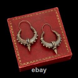 Antique Vintage Deco 925 Sterling Silver Byzantine Bali Repousse Hoop Earrings