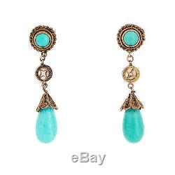 Antique Vintage Deco Sterling Silver Gold Chinese Turquoise Filigree Earrings