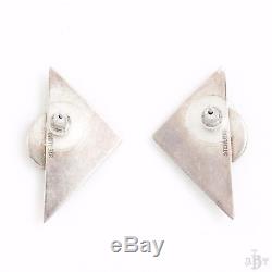 Antique Vintage Deco Sterling Silver Onyx Geometric Cubist Womens Stud Earrings
