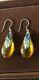 Antique Vintage Late Edwardian Sterling Silver Blue Topaz And Amber Earrings