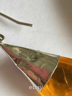 Antique Vintage Late Edwardian Sterling Silver Blue Topaz and Amber Earrings