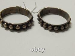 Antique / Vintage Mexican Sterling Silver Colonial Dsgn Earrings Old + Sgnd Ms