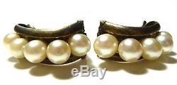 Antique Vintage Mikimoto 950 Sterling Silver Graduated Pearl Clip Earrings