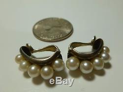 Antique Vintage Mikimoto 950 Sterling Silver Graduated Pearl Clip Earrings