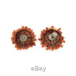 Antique Vintage Nouveau 925 Sterling Silver Salmon Branch Coral Womens Earrings