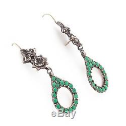 Antique Vintage Nouveau Sterling Silver Mughal India Turquoise 2.38 L Earrings