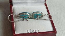 Antique Vintage Soviet Russian Earrings Sterling Silver 925 Blue Glass Women's