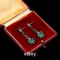 Antique Vintage Sterling Coin Silver Native Zuni Turquoise Petit Point Earrings