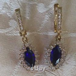 Antique Vintage Sterling Silver Gold Earrings Blue White Sapphires Ear Rings
