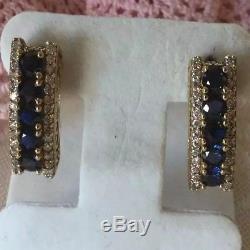Antique Vintage Sterling Silver Gold Earrings Blue White Sapphires Ear Rings