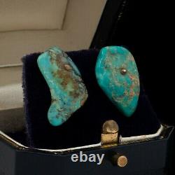 Antique Vintage Sterling Silver Native Navajo Royston Turquoise Earrings 3.7g