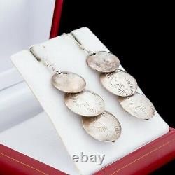 Antique Vintage Sterling Silver Native Navajo Stamped Bead Dangle Earrings 13.6g