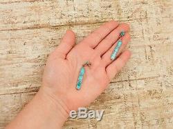 Antique Vintage Sterling Silver Native Zuni Pawn Turquoise Inlay 2 L Earrings