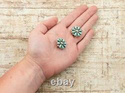 Antique Vintage Sterling Silver Native Zuni Petit Point Turquoise Earrings 7.1g