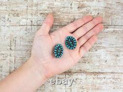 Antique Vintage Sterling Silver Native Zuni Style TAXCO Turquoise Earrings 10.8g
