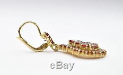 Antique Vtg 1.5 long Bohemian 14k Gold & Sterling Rose Cut Garnet drop Earrings