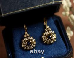 Antique Women Vintage Geometric Drop Dangle Earrings Style 1920s Blue Sapphire