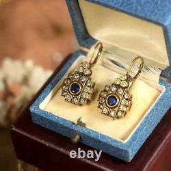 Antique Women Vintage Geometric Drop Dangle Earrings Style 1920s Blue Sapphire