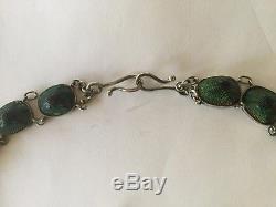 Antique vintage genuine natural Scarab Beetle Sterling Silver Necklace Earrings