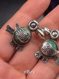 Antq Vtg Mexico Taxco Sterling Silver Signed Set Brooch Earrings Bracelet Ducks
