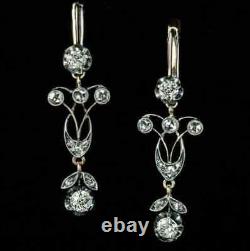 Art Deco Round Lab Created Diamond Leaf Inspire Engagement Gold Plated Earrings