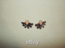 Art Deco Sterling Silver and Angel Skin Coral Earrings, Vintage
