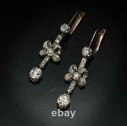 Art Deco Style Edwardian Bow Lab Created Diamond Drop Dangle 925 Silver Earrings