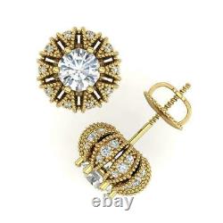 Art Deco Vintage 2.50 Ct Round Diamond Stud Wedding 14K Yellow Gold FN Earrings