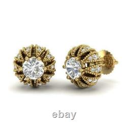 Art Deco Vintage 2.50 Ct Round Diamond Stud Wedding 14K Yellow Gold FN Earrings