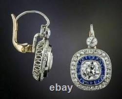 Art Deco Vintage Antique 2.85Ct Diamond Engagement 14K White Gold Finish Earring