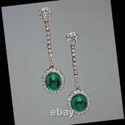 Art Deco Vintage Cabochon 6.63CT Emerald & Sparkling CZ Drops Women's Earrings