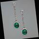 Art Deco Vintage Cabochon 6.63ct Emerald & Sparkling Cz Drops Women's Earrings