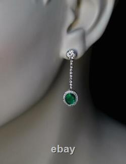 Art Deco Vintage Cabochon 6.63CT Emerald & Sparkling CZ Drops Women's Earrings