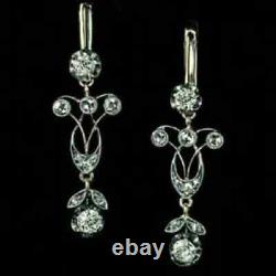 Art Deco Vintage Earrings 4.23CT Round Lab Created Diamond 14K White Gold Plated