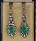 Art Deco Vintage Style Lab Created Emerald Wedding 14k White Gold Fn Earrings