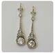 Art Deco Vintage Style Round Diamond Drop Dangle Earrings 14k White Gold Finish