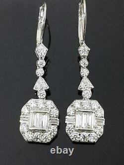 Art Nouveau Incredible Drop Dangle Earrings 925 Sterling Silver 1.72 Ct Diamond