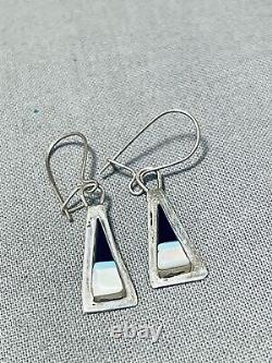 Attractive Vintage Navajo Jet Turquoise Mother Of Pearl Sterling Silver Earrings