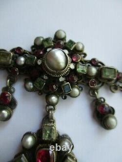 Austro Hungarian Jewelry Necklace earrings set Vintage Silver Enamel pearl W. M