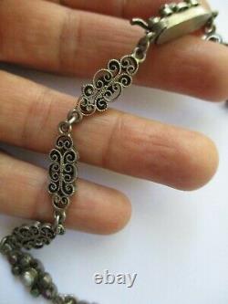 Austro Hungarian Jewelry Necklace earrings set Vintage Silver Enamel pearl W. M