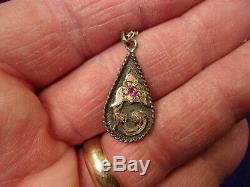 Awesome Vtg Antique Sterling Silver, Rose Gold & Ruby Earrings-pendant-necklace
