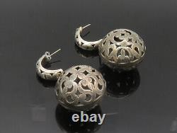 BALI 925 Silver Vintage Cutout Pattern Puffy Ball Dangle Earrings EG11562