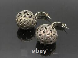 BALI 925 Silver Vintage Cutout Pattern Puffy Ball Dangle Earrings EG11562