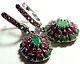 Beautiful! 47.75 Ct Natural Emerald, Ruby Earrings Vintage 925 Sterling Silver