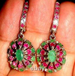 BEAUTIFUL! 47.75 ct NATURAL EMERALD, RUBY EARRINGS VINTAGE 925 STERLING SILVER