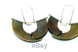 BIG Vtg SIGNED Modernist 14k Sterling Silver Copper Brass KINETIC Earrings