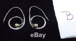 BVintage Signed Ed Levin Modernist Sterling Silver Curl &14K Gold Ball Earrings