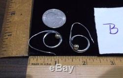 BVintage Signed Ed Levin Modernist Sterling Silver Curl &14K Gold Ball Earrings